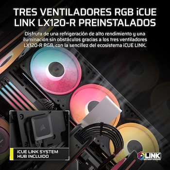 Imagen 3 de Corsair 3500X LX-R RGB iCUE Link Caja de PC Semitorre, Modelo CC-9011324-WW, Color Negro, Dimensiones 506x460x240 mm, Soporta Placas Base Mini-ITX a E-ATX, Capacidad hasta 10 Ventiladores 120mm, Bahías 2x3.5" y 2x2.5"
