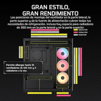 Imagen 5 de Corsair 3500X LX-R RGB iCUE Link Caja de PC Semitorre, Modelo CC-9011324-WW, Color Negro, Dimensiones 506x460x240 mm, Soporta Placas Base Mini-ITX a E-ATX, Capacidad hasta 10 Ventiladores 120mm, Bahías 2x3.5" y 2x2.5"