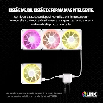 Imagen 4 de Corsair iCUE Link LX140 RGB Ventilador PWM de 140 mm, Paquete Individual, Doble Bucle de Luz, Requiere iCUE Link System Hub, Tecnología AirGuide – Blanco