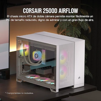 Imagen 2 de CORSAIR 2500D Airflow mATX Caja para PC - Diseño de Doble Cámara - Compatible con Placa Base de Conexión Inversa - Blanco