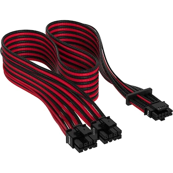 Imagen alusiva al producto Corsair Premium PCIe 5.0 600W Cable PSU Gen 5 12VHPWR Type-4 Doble 8-pin a 12+4-pin Fundas Paracord con Malla Negro/Rojo