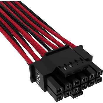 Imagen 3 de Corsair Premium PCIe 5.0 600W Cable PSU Gen 5 12VHPWR Type-4 Doble 8-pin a 12+4-pin Fundas Paracord con Malla Negro/Rojo