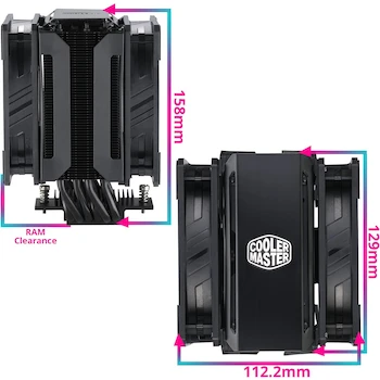 Imagen 3 de Cooler Master MasterAir MA612 Stealth ARGB - Enfriador de Aire para CPU, Negro Jet Black, Dual SickleFlow 120 ARGB, 6 Heat Pipes, Serie MasterAir