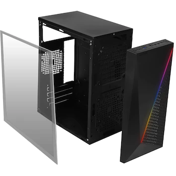Imagen 5 de Acteck Gabinete KIOTO GC460 Micro ATX Mini Torre Fuente 500W Panel Acrílico RGB Negro USB 3.0 AC-933070