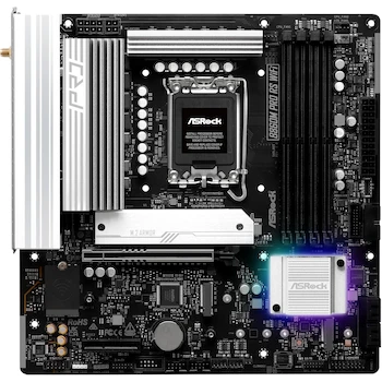 Imagen 2 de ASRock B860M Pro RS WiFi 6E Micro ATX Placa Base para Procesadores Intel Core Ultra Series 2 Socket LGA1851 Chipset Intel B860 Memoria DDR5 hasta 256GB 4 Ranuras DIMM Ranuras M.2 PCIe Puertos SATA3 LAN 2.5G Bluetooth 5.3