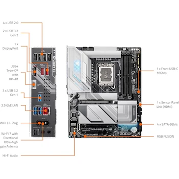 Imagen 5 de GIGABYTE Z890 Gaming X WIFI7 Placa Base ATX LGA 1851 Intel Core Ultra (Serie 2) DDR5 4x M.2 PCIe 5.0 USB4 WiFi7 2.5GbE EZ-Latch Negro Mate
