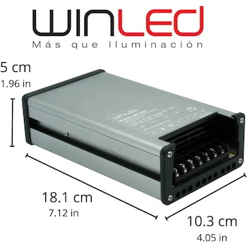 Imagen 2 de WINLED WEL-007 Fuente de Poder Slim Aluminio Impermeable IP63, Entrada AC 90-260V 50/60Hz, Salida DC 12V 16.67A 200W, Dimensiones 181x103x50mm, Peso 494g