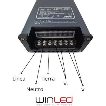 Imagen 4 de WINLED WEL-007 Fuente de Poder Slim Aluminio Impermeable IP63, Entrada AC 90-260V 50/60Hz, Salida DC 12V 16.67A 200W, Dimensiones 181x103x50mm, Peso 494g