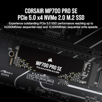 Imagen 2 de Corsair MP700 Pro SE 4TB M.2 PCIe Gen5 x4 NVMe 2.0 SSD M.2 2280 High-Density TLC NAND Black