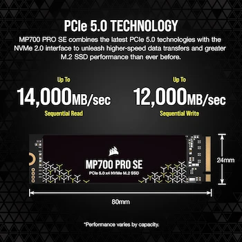Imagen 3 de Corsair MP700 Pro SE 4TB M.2 PCIe Gen5 x4 NVMe 2.0 SSD M.2 2280 High-Density TLC NAND Black