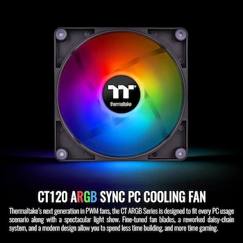 Imagen 2 de Thermaltake CT120 ARGB Sync PC Cooling Fan (2-Pack), Black, Model: CL-F149-PL12SW-A, Size: 120 x 120 x 25 mm
