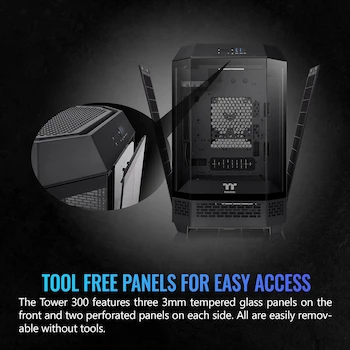 Imagen 5 de Thermaltake Tower 300 - Funda Micro ATX Negra con 2 Ventiladores CT de 140 mm Incluidos, Soporte Radiador hasta 420 mm, Kit de Soporte Chasis Opcional para Visualización Horizontal - CA-1Y4-00S1WN-00