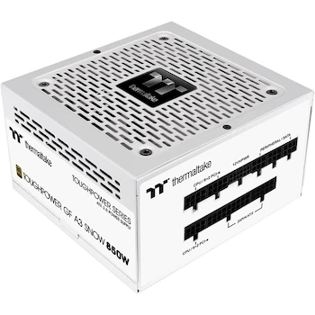Imagen de referencia para Thermaltake Toughpower GF A3 Snow Edition 850W 80+ Gold ATX 3.0 Fuente de Alimentación Blanca, Conector PCIe Gen.5 450W 12VHPWR Incluido, Modelo TTP-0850AH2FLG, Serie GF A3 850 White, Parte PS-TPD-0850FNFAGU-N, Garantía 10 Años