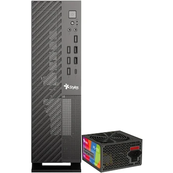 Imagen 2 de Gabinete Oficina Mince Slim ITX Stylos Negro con 4xUSB 2.0 + 2xUSB 3.0 + 1xTipo C + Puerto 3.5mm y Fuente de Poder 550W STGAMN1B