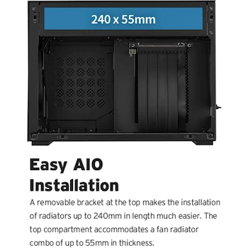 Imagen 4 de LIAN LI A4-H2O Black SPCC/Aluminio Mini-ITX Estuche para Computadora, Cable de Tarjeta Elevadora PCI4.0 Incluido - A4-H2O X4 Negro