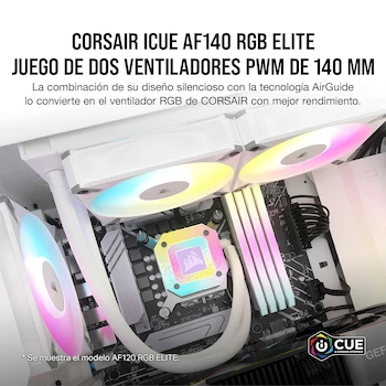 Imagen 2 de Corsair iCUE AF140 RGB ELITE Kit de Dos Ventiladores PWM 140 mm - Ocho LED RGB por Ventilador - AirGuide - Lighting Node CORE Incluido - Blanco