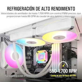 Imagen 3 de Corsair iCUE AF140 RGB ELITE Kit de Dos Ventiladores PWM 140 mm - Ocho LED RGB por Ventilador - AirGuide - Lighting Node CORE Incluido - Blanco