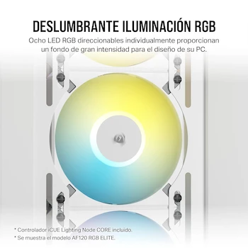 Imagen 4 de Corsair iCUE AF140 RGB ELITE Kit de Dos Ventiladores PWM 140 mm - Ocho LED RGB por Ventilador - AirGuide - Lighting Node CORE Incluido - Blanco