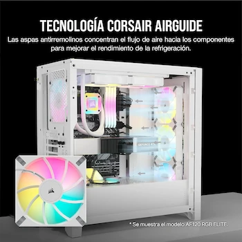 Imagen 5 de Corsair iCUE AF140 RGB ELITE Kit de Dos Ventiladores PWM 140 mm - Ocho LED RGB por Ventilador - AirGuide - Lighting Node CORE Incluido - Blanco