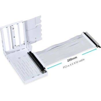 Imagen 2 de Lian Li Accessory - Kit Universal de 4 Ranuras para Tarjetas GPU Vertical, Color Blanco, Cable Elevador Gen 4 PCI-E 4.0 x16 200 mm, Compatible con PCIe 3.0 y E-ATX (VG4-4-V2W)