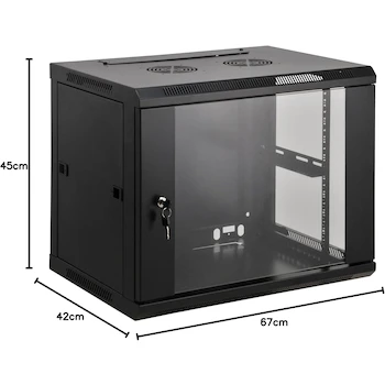 Imagen 2 de INTELLINET Gabinete Mural de 19" 6U con Puerta de Cristal Templado, Cerradura, Acero Color Negro, Profundidad 600mm, Capacidad 60kg, Clasificación IP20