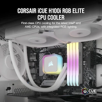 Imagen 3 de Corsair H100i RGB Elite Refrigerador Líquido para CPU - 240mm AIO - Ventiladores AF120 Elite PWM - Blanco