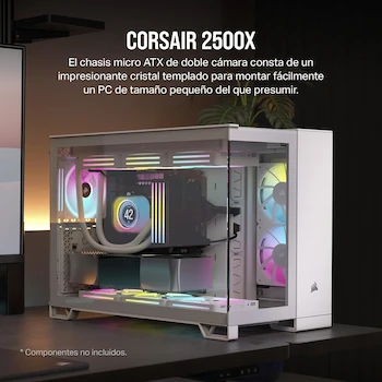 Imagen 2 de CORSAIR 2500X Caja de PC mATX Cristal Templado Doble Cámara Sin Ventiladores Diseño Inversa Compatible Blanco