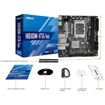 Imagen 3 de Tarjeta Madre ASRock H610M/AC con WiFi AC Micro ATX Socket LGA1700 Chipset Intel H610 Color Negro Serie H610 2 Ranuras DDR4 Máxima Capacidad 64GB Soporta Procesadores Intel Core de 14ª, 13ª y 12ª Generación