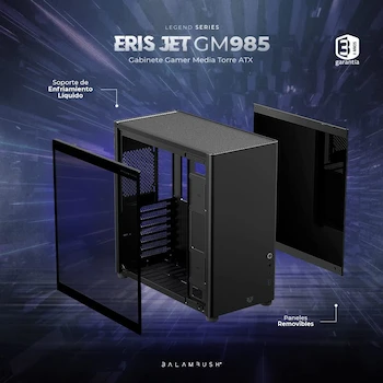 Imagen 4 de Balam Rush Gabinete Gamer Media Torre Eris Jet GM985 Negro Laterales Cristal Frente Solido MAX MB ATX 1xUSB 3.0 + 1x USB Tipo C Full Color Box