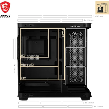 Imagen 3 de MSI MEG Maestro 700L PZ Mid-Tower Gabinete Negro Serie MEG Aluminio con Vidrio Templado 270 Grados Project Zero