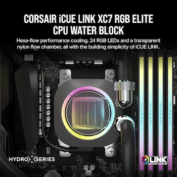 Imagen 2 de CORSAIR iCUE LINK XC7 RGB ELITE CPU Water Block - Cámara de Flujo Transparente - 24 LED RGB - Compatible Intel LGA 1700, AMD AM5 y anteriores - Gris Stealth