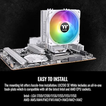 Imagen 5 de Thermaltake UX200 SE Blanca Enfriador de CPU 170W 15 LED Direccionables 16.8M Colores Modelo CL-P116-AL12SW-A Tamaño 12x2.5x12cm Compatible Intel LGA1700/1200/1156/1155/1151/1150 AMD AM5/AM4/FM2/FM1/AM3+/AM3/AM2+/AM2