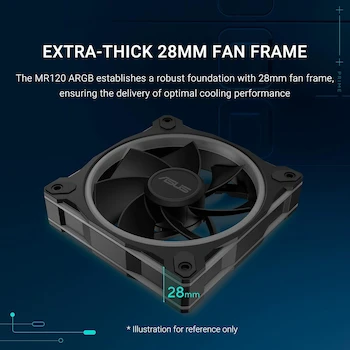 Imagen 2 de ASUS Prime MR120 ARGB Ventilador negro paquete individual, marco extra grueso de 28 mm, 120 mm, 20 LED ARGB iluminación doble cara en el marco