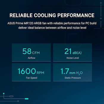 Imagen 5 de ASUS Prime MR120 ARGB Ventilador negro paquete individual, marco extra grueso de 28 mm, 120 mm, 20 LED ARGB iluminación doble cara en el marco