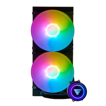 Imagen alusiva al producto Game Factor LQG601-BK Enfriamiento Líquido AIO 240 mm ARGB 2x120 mm 2550 RPM TDP 250W Compatible AMD Intel 2023 Color Negro