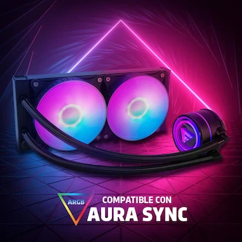 Imagen 5 de Game Factor LQG601-BK Enfriamiento Líquido AIO 240 mm ARGB 2x120 mm 2550 RPM TDP 250W Compatible AMD Intel 2023 Color Negro