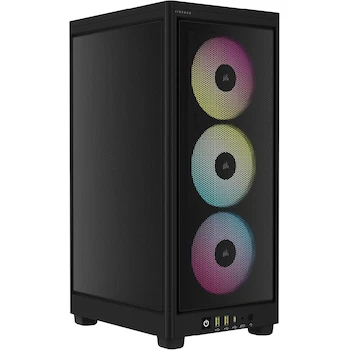 Imagen de referencia para Corsair iCUE 2000D RGB Airflow Mini-ITX Carcasa para PC, Negro, Modelo CC-9011246-WW, Dimensiones 200mm x 271mm x 458mm, Soporta Motherboard Mini-ITX, GPU hasta 365mm con 3 Ranuras, Enfriador CPU hasta 165mm, PSU SFX hasta 130mm, 3x Bahías 2.5"