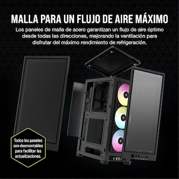 Imagen 3 de Corsair iCUE 2000D RGB Airflow Mini-ITX Carcasa para PC, Negro, Modelo CC-9011246-WW, Dimensiones 200mm x 271mm x 458mm, Soporta Motherboard Mini-ITX, GPU hasta 365mm con 3 Ranuras, Enfriador CPU hasta 165mm, PSU SFX hasta 130mm, 3x Bahías 2.5"
