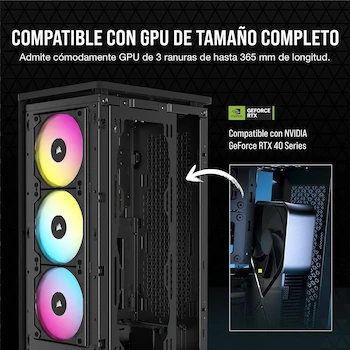 Imagen 4 de Corsair iCUE 2000D RGB Airflow Mini-ITX Carcasa para PC, Negro, Modelo CC-9011246-WW, Dimensiones 200mm x 271mm x 458mm, Soporta Motherboard Mini-ITX, GPU hasta 365mm con 3 Ranuras, Enfriador CPU hasta 165mm, PSU SFX hasta 130mm, 3x Bahías 2.5"
