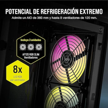 Imagen 5 de Corsair iCUE 2000D RGB Airflow Mini-ITX Carcasa para PC, Negro, Modelo CC-9011246-WW, Dimensiones 200mm x 271mm x 458mm, Soporta Motherboard Mini-ITX, GPU hasta 365mm con 3 Ranuras, Enfriador CPU hasta 165mm, PSU SFX hasta 130mm, 3x Bahías 2.5"