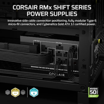 Imagen de referencia para Corsair RM1000x Shift (2025) Fuente de Alimentación ATX 1000W Totalmente Modular Interfaz Lateral 12V-2x6 ATX 3.1 PCIe 5.1 Cybenetics Gold Negro