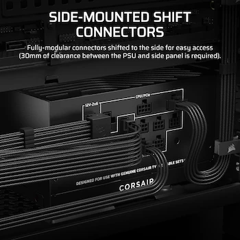 Imagen 3 de Corsair RM1000x Shift (2025) Fuente de Alimentación ATX 1000W Totalmente Modular Interfaz Lateral 12V-2x6 ATX 3.1 PCIe 5.1 Cybenetics Gold Negro