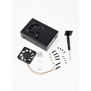 Imagen de referencia para MICRO CONNECTORS, Inc. - Carcasa de Aluminio para Raspberry Pi 4 Modelo B con Ventilador de 40mm y Kit de Disipadores de Calor, Color Negro, Modelo RAS-PCS14-BK, Dimensiones 89.4 x 61.7 x 27.4 mm