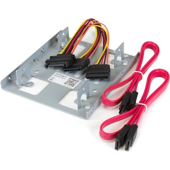 Imagen de referencia para StarTech BRACKET25X2 Bracket Adaptador Bandeja de Montaje Plata de Acero para 2 Unidades de Disco Duro SATA HDD/SSD de 2.5" a Bahía de 3.5 Pulgadas, Dimensiones 11.7 x 10.2 x 2.3 cm, Peso 150 g