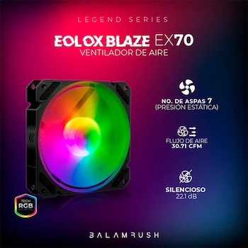 Imagen 3 de Ventilador Gamer Balam Rush EOLOX BLAZE EX70 120mm ARGB Diseño Cuadrado Rainbow Negro 3 Pin BR-938044