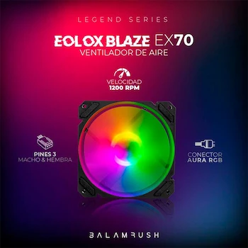 Imagen 4 de Ventilador Gamer Balam Rush EOLOX BLAZE EX70 120mm ARGB Diseño Cuadrado Rainbow Negro 3 Pin BR-938044