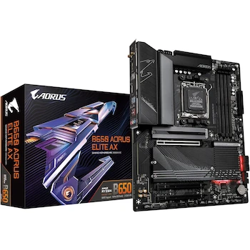 Imagen alusiva al producto GIGABYTE B650 AORUS ELITE AX ATX Motherboard AMD Socket AM5 LGA 1718 Chipset AMD B650 DDR5 Dual Channel 4 DIMM Slots Max 256GB