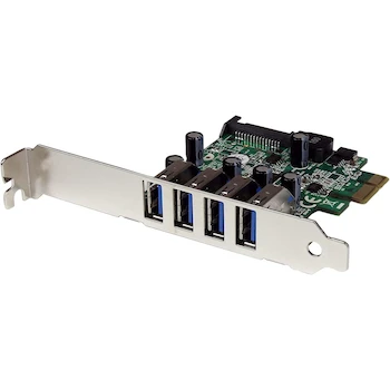 Imagen de referencia para StarTech.com PEXUSB3S4V Tarjeta Adaptador PCI Express PCI-E USB 3.0 de 4 Puertos con Alimentación SATA, Controlador, 4x USB-A Hembra, Form Factor Full/Low Profile, Dimensiones 75x68x19 mm, Peso 45g