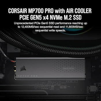Imagen 2 de Corsair MP700 Pro con Enfriador de Aire 1 TB M.2 PCIe Gen5 x4 NVMe 2.0 SSD M.2 2280 TLC NAND de Alta Densidad Negro