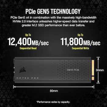 Imagen 4 de Corsair MP700 Pro con Enfriador de Aire 1 TB M.2 PCIe Gen5 x4 NVMe 2.0 SSD M.2 2280 TLC NAND de Alta Densidad Negro